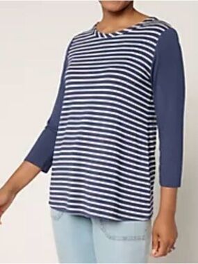 NWT LOGO by Lori Goldstein Blue Stripe Rayon 230 Stripe Top / Size small